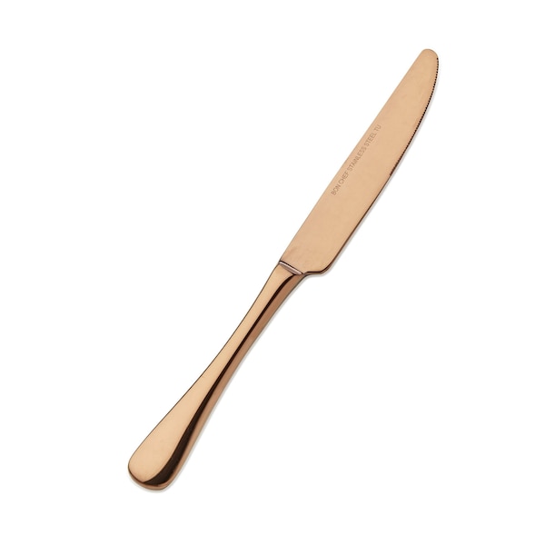 Bon Chef Como, Dinner Knife, Solid Handle, Mirror Finish, 13/0, 9.13" - Rose Gold , set of 12 - S4011RG