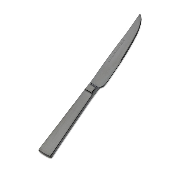 Bon Chef Roman, Steak Knife, Euro, Solid Handle, Mirror Finish, 13/0, 9.5" - Black , set of 12 - S3715B