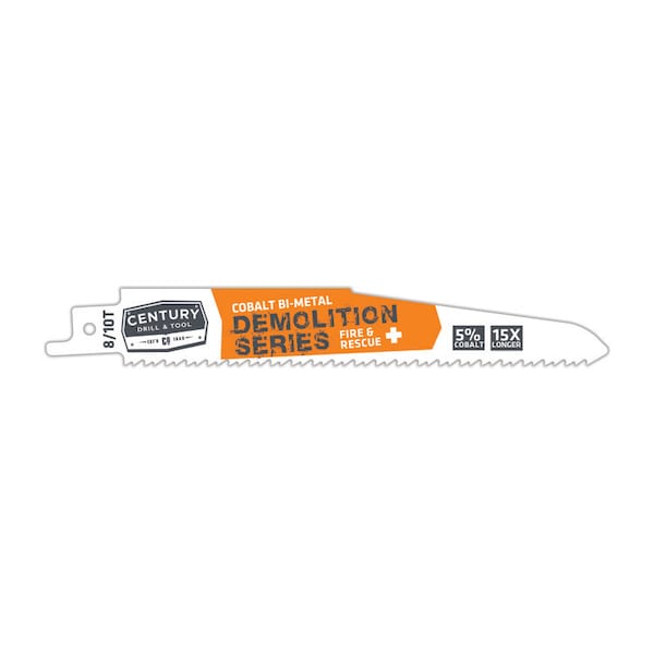 Century Drill & Tool Recip Blade 8/10T X6" Demolition 7/8" Width 0.062 Thick 1/2" Shank 2Pc - 7505