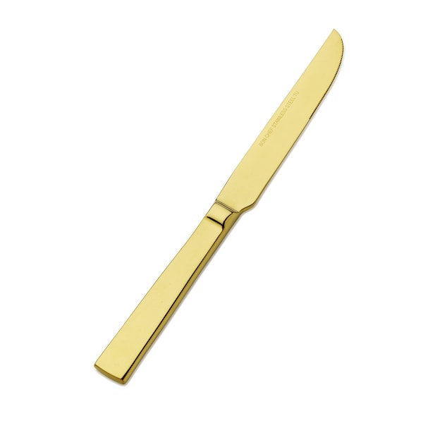 Bon Chef Roman, Dinner Knife, Euro, Solid Handle, Mirror Finish, 13/0, 9.38" - Gold , set of 12 - S3712G