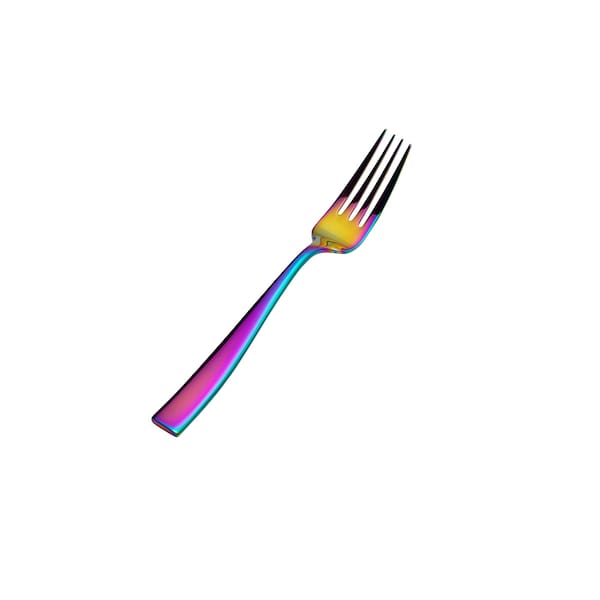 Bon Chef Manhattan, Dinner Fork, Euro, Solid Handle, Mirror Finish, 18/10, 8.38"  - Rainbow , set of 12 - S3017RB