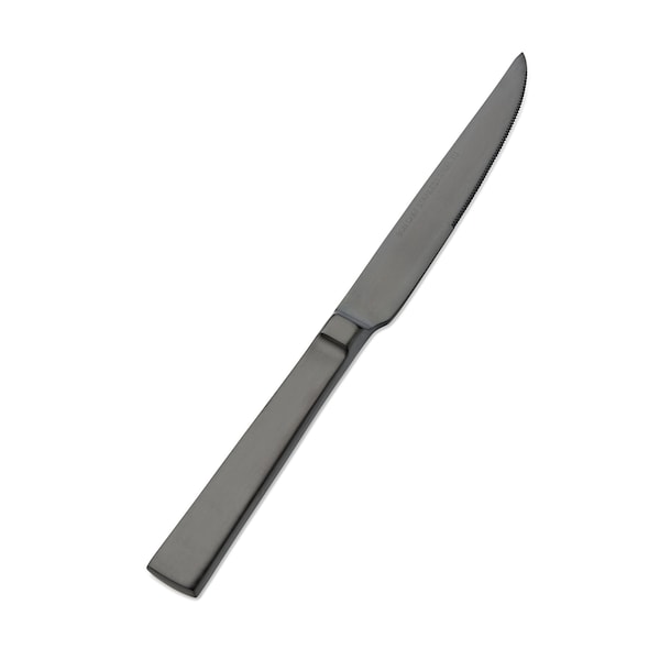 Bon Chef Roman, Steak Knife, Euro, Solid Handle, Matte Finish, 13/0, 9.5" - Black Matte , set of 12 - S3715BM