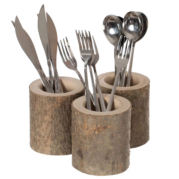 Vintiquewise Rustic Wooden Round Handcrafted Holder Organizer for Flatware Utensil and Supplies, PK 3 - QI004046.3