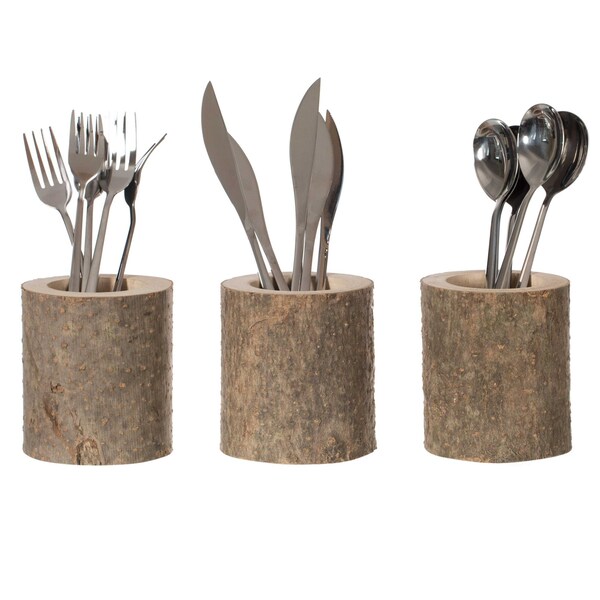 Vintiquewise Rustic Wooden Round Handcrafted Holder Organizer for Flatware Utensil and Supplies, PK 3 - QI004046.3