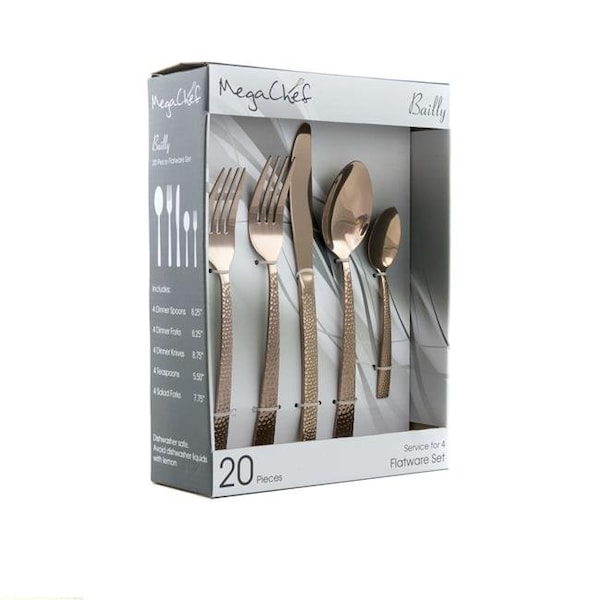 Megachef Megachef MCFW-BAILY-ROSEGOLD 4 in. Baily Flatware Utensil Set with Stainless Steel Silverware Metal Service - Rose Gold - 20 Piece - MCFW-BAILY-ROSEGOLD