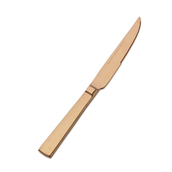 Bon Chef Roman, Steak Knife, Euro, Solid Handle, Mirror Finish, 13/0, 9.5" - Rose Gold , set of 12 - S3715RG