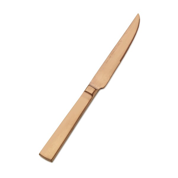 Bon Chef Roman, Steak Knife, Euro, Solid Handle, Matte Finish, 13/0, 9.5" - Rose Gold Matte , set of 12 - S3715RGM