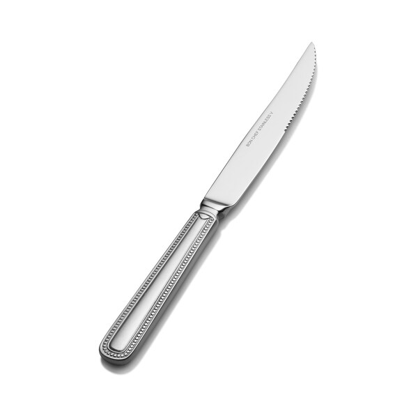 Bon Chef Sombrero, Steak Knife, Euro, Solid Handle, Brush Finish, 13/0, 9.77" , set of 12 - SBS3315