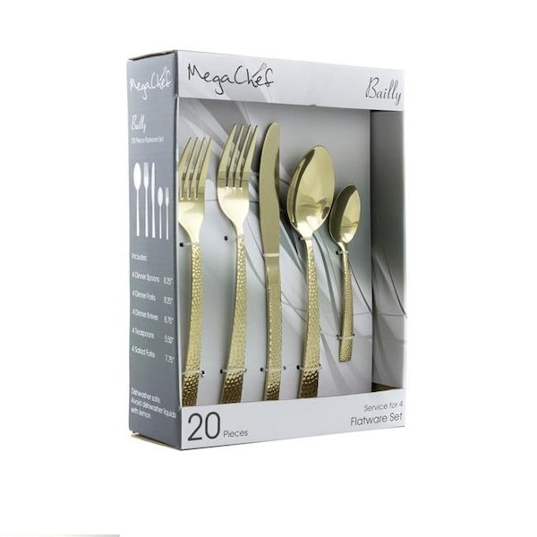 Megachef Megachef MCFW-BAILY-LIGHTGOLD 20 Piece Baily Flatware Utensil Set with Stainless Steel Silverware Metal Service; Light Gold - MCFW-BAILY-LIGHTGOLD