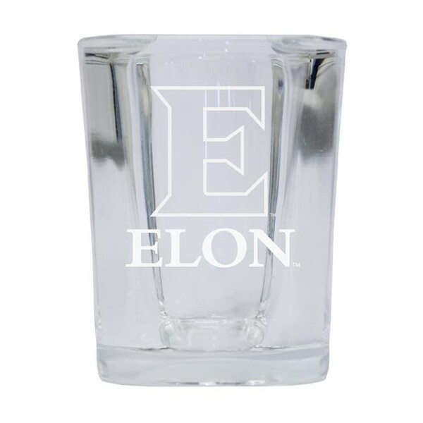 R & R Imports R & R Imports SGSE2-C-ELON20 Elon University 2 oz Square Shot Glass Laser Etched Logo Design - Pack of 2 - SGSE2-C-ELON20