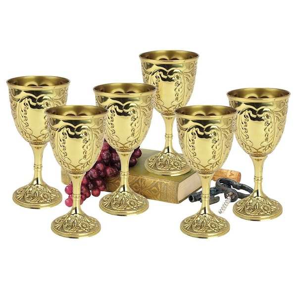 Design Toscano The King's Royal Chalice Embossed Brass Goblet, PK 6 - TV698004
