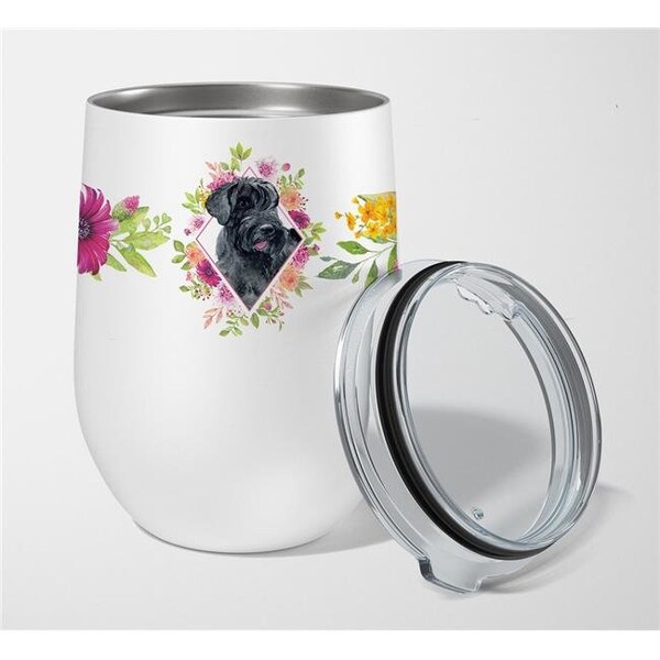Carolines Treasures Carolines Treasures CK4178TBL12 12 oz Giant Schnauzer Pink Flowers Stainless Steel Stemless Wine Glass - CK4178TBL12