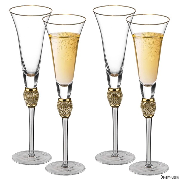 Dinewares 2 Piece Elegant Crystal Set Wedding Champagne Glasses with Diamond Rhinestone Accents and a - QI004759.GD.2