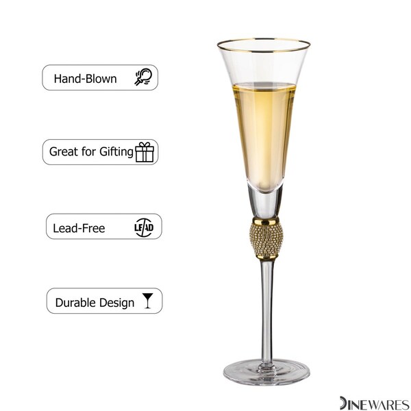 Dinewares 2 Piece Elegant Crystal Set Wedding Champagne Glasses with Diamond Rhinestone Accents and a - QI004759.GD.2