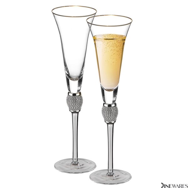 Dinewares 2 Piece Elegant Crystal Set Wedding Champagne Glasses with Diamond Rhinestone Accents and a - QI004759.SI.2