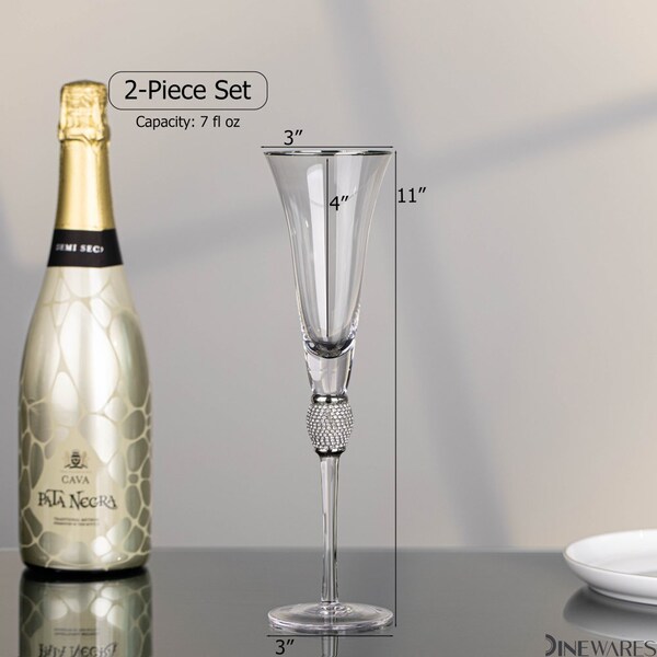 Dinewares 2 Piece Elegant Crystal Set Wedding Champagne Glasses with Diamond Rhinestone Accents and a - QI004759.SI.2