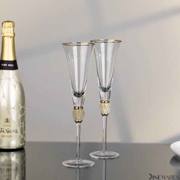 Dinewares 2 Piece Elegant Crystal Set Wedding Champagne Glasses with Diamond Rhinestone Accents and a - QI004759.SI.2
