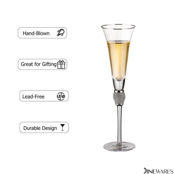 Dinewares 2 Piece Elegant Crystal Set Wedding Champagne Glasses with Diamond Rhinestone Accents and a - QI004759.SI.2