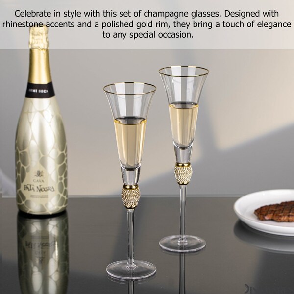 Dinewares 2 Piece Elegant Crystal Set Wedding Champagne Glasses with Diamond Rhinestone Accents and a - QI004759.SI.2