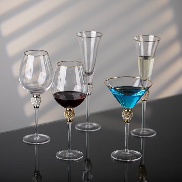 Dinewares 4 Piece Elegant Crystal Set Wedding Champagne Glasses with Diamond Rhinestone Accents and a - QI004759.SI.4