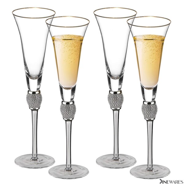 Dinewares 4 Piece Elegant Crystal Set Wedding Champagne Glasses with Diamond Rhinestone Accents and a - QI004759.SI.4