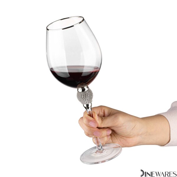 Dinewares Set of 4 Gold-Rimmed Red Wine Glasses with Diamond Rhinestone Accent - 18 oz, 10 Inches Tall - - QI004758.SI.4