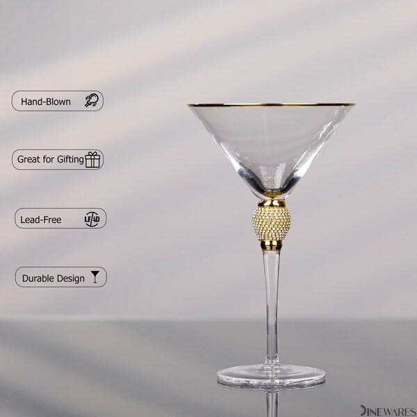 Dinewares 4 Piece Premium Clear Stem Crystal Martini Glasses with Gold Rim and Diamond-like - QI004760.GD.4