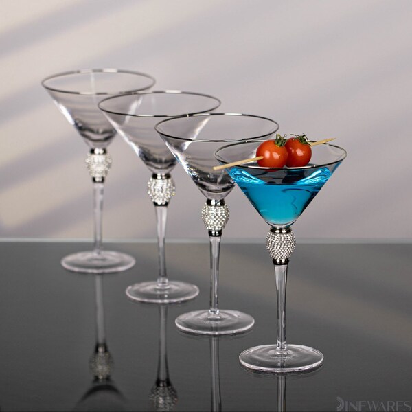 Dinewares 4 Piece Premium Clear Stem Crystal Martini Glasses with Gold Rim and Diamond-like - QI004760.SI.4