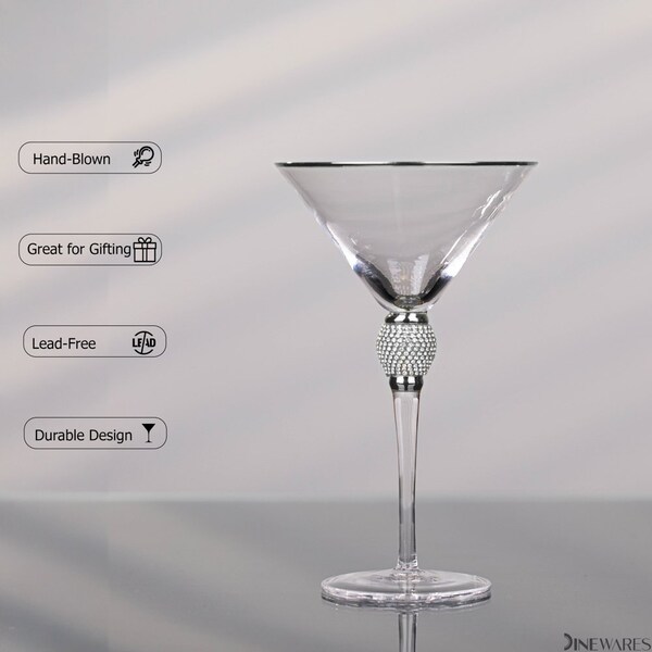 Dinewares 4 Piece Premium Clear Stem Crystal Martini Glasses with Gold Rim and Diamond-like - QI004760.SI.4
