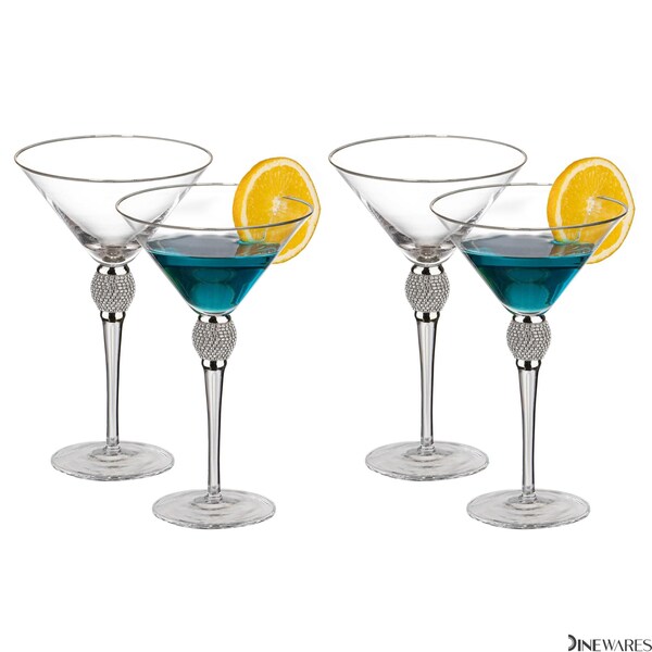 Dinewares 4 Piece Premium Clear Stem Crystal Martini Glasses with Gold Rim and Diamond-like - QI004760.SI.4