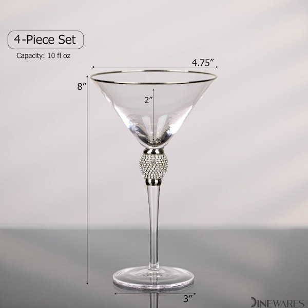 Dinewares 4 Piece Premium Clear Stem Crystal Martini Glasses with Gold Rim and Diamond-like - QI004760.SI.4