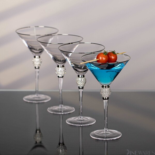 Dinewares 4 Piece Premium Clear Stem Crystal Martini Glasses with Gold Rim and Diamond-like - QI004760.SI.4