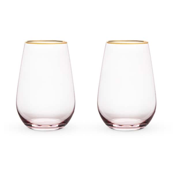 Twine 18 oz Garden Party Rose Crystal Stemless Wine Glass Set, Pink, 2PK - 6164