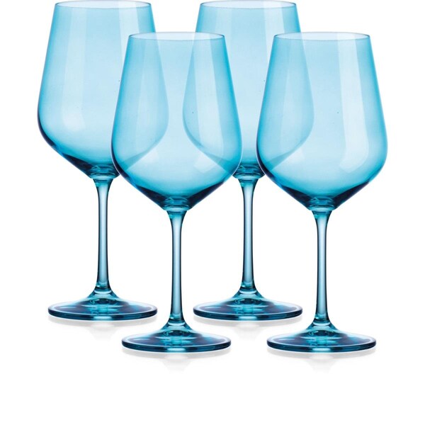 Tarifa Translucent Large Wine Glasses, Aqua Blue - Set of 4 - TA3098621