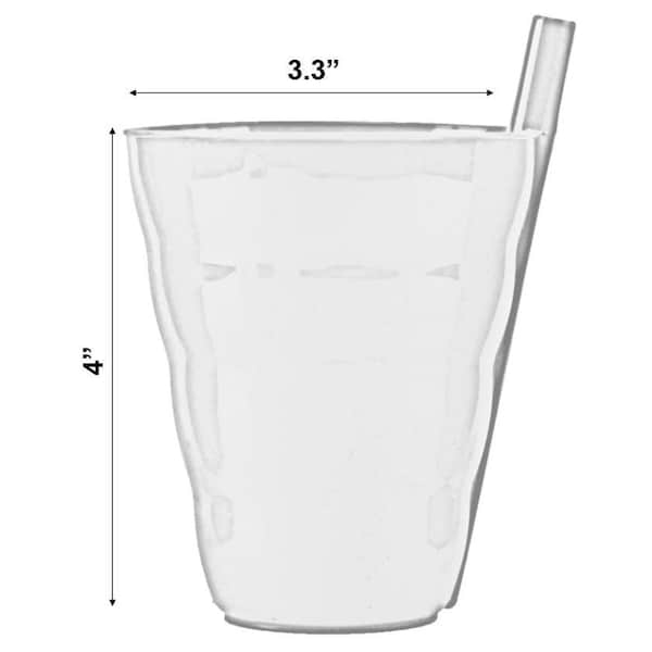 Basicwise 10 OZ Reusable Plastic Cups with Straw Blue, Pink, Green, and Orange, PK 4 - QI003474S.4