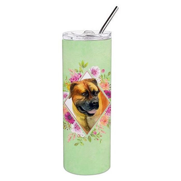 Carolines Treasures Carolines Treasures CK4281TBL20 20 oz Borboel Mastiff Green Flowers Double Walled Stainless Steel Skinny Tumbler - CK4281TBL20