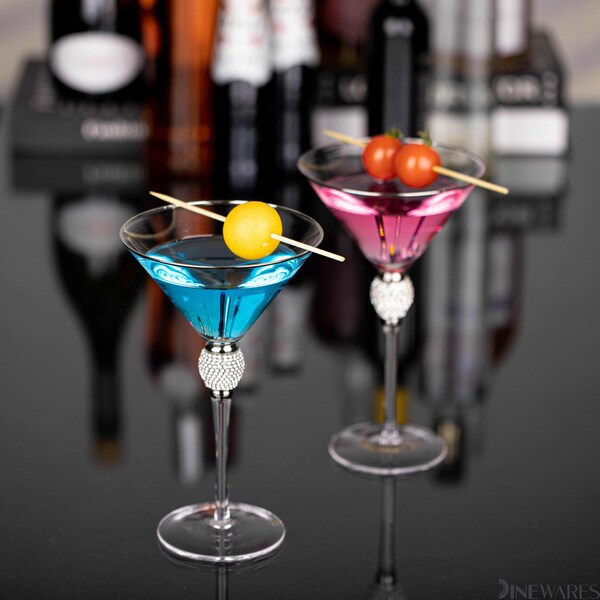 Dinewares 2 Piece Premium Clear Stem Crystal Martini Glasses with Silver Rim and Diamond-like - QI004760.SI.2