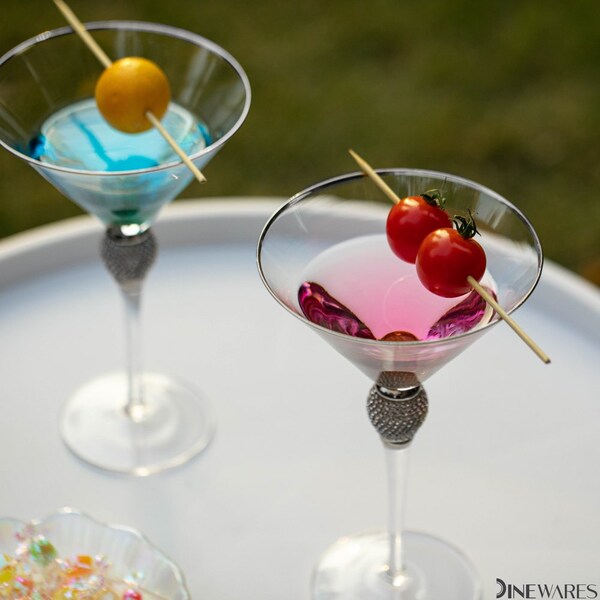 Dinewares 2 Piece Premium Clear Stem Crystal Martini Glasses with Silver Rim and Diamond-like - QI004760.SI.2