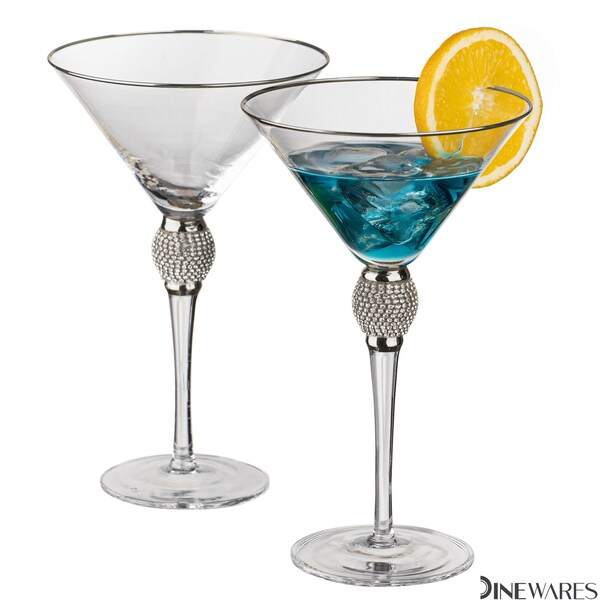 Dinewares 2 Piece Premium Clear Stem Crystal Martini Glasses with Silver Rim and Diamond-like - QI004760.SI.2