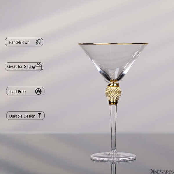 Dinewares 2 Piece Premium Clear Stem Crystal Martini Glasses with Gold Rim and Diamond-like - QI004760.GD.2