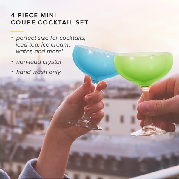 Table 12 5.8-ounce Mini Coupe Cocktail Glasses, Glass Cups Set Of 4, In Assorted Colors - TGC4C20A