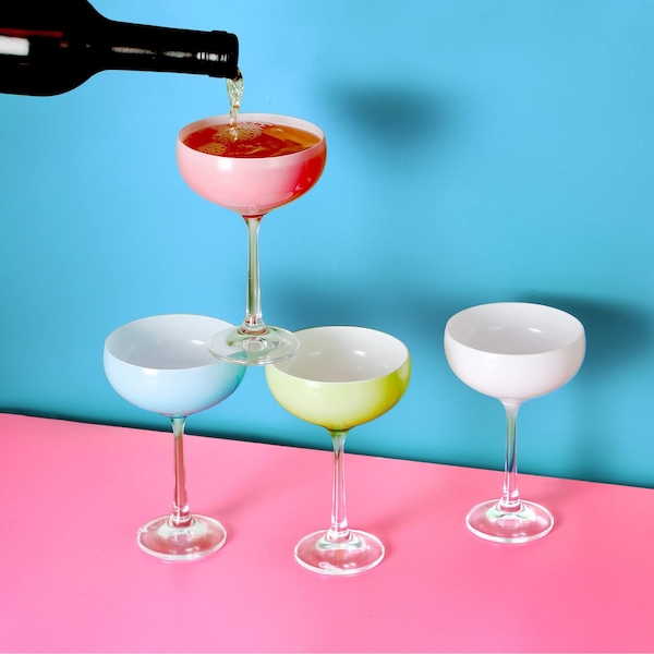 Table 12 5.8-ounce Mini Coupe Cocktail Glasses, Glass Cups Set Of 4, In Assorted Colors - TGC4C20A