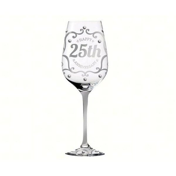 Evergreen Enterprises Evergreen Enterprises EG3CWG525 25th Anniversary Hand Painted Wine Glass  12 oz - EG3CWG525