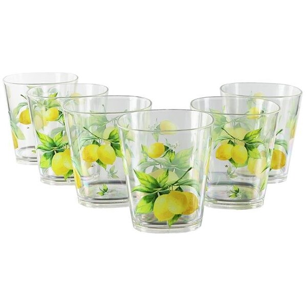 Reston Lloyd Reston Lloyd 76419 Fresh Lemons  Acrylic Drinkware  14 oz  Rock Glass  Set of 6 - 76419