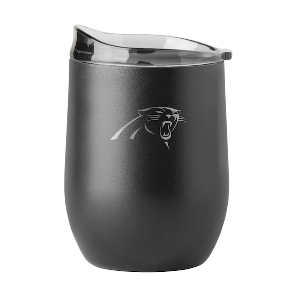 Logo Brands Carolina Panthers 16oz Black Etch Powder Coat Curved Bev - 605-S16PB-BLK-9