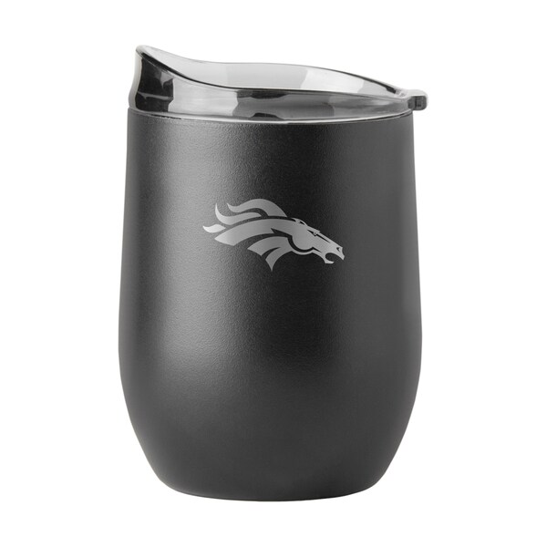 Logo Brands Denver Broncos 16oz Black Etch Powder Coat Curved Bev - 610-S16PB-BLK-9