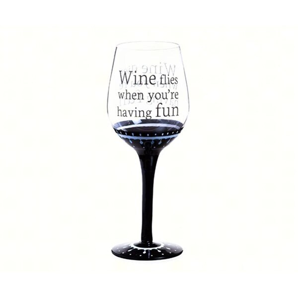 Evergreen Enterprises Classic Black Ink Wine Glass - Wine Flies When Youre Having Fun - EG3CWG5210C