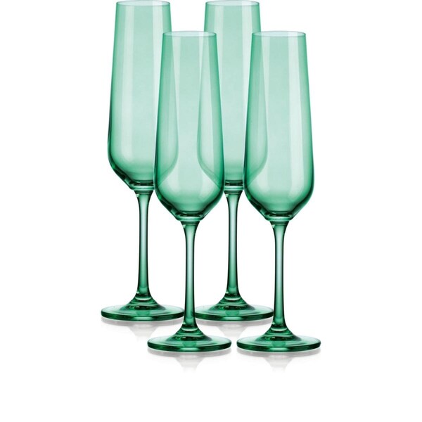 Tarifa Translucent Champagne Flutes Glasses, Pale Green - Set of 4 - TA3099941