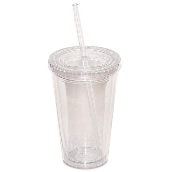 Debco Debco DA7321 500 ml 17 oz Double Walled Tumbler with Straw - Clear  - 12 Pack - DA7321