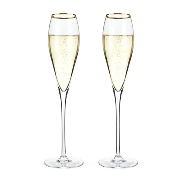 1 Belmont - Gold Rimmed Crystal Champagne Flutes, 2PK - 4894